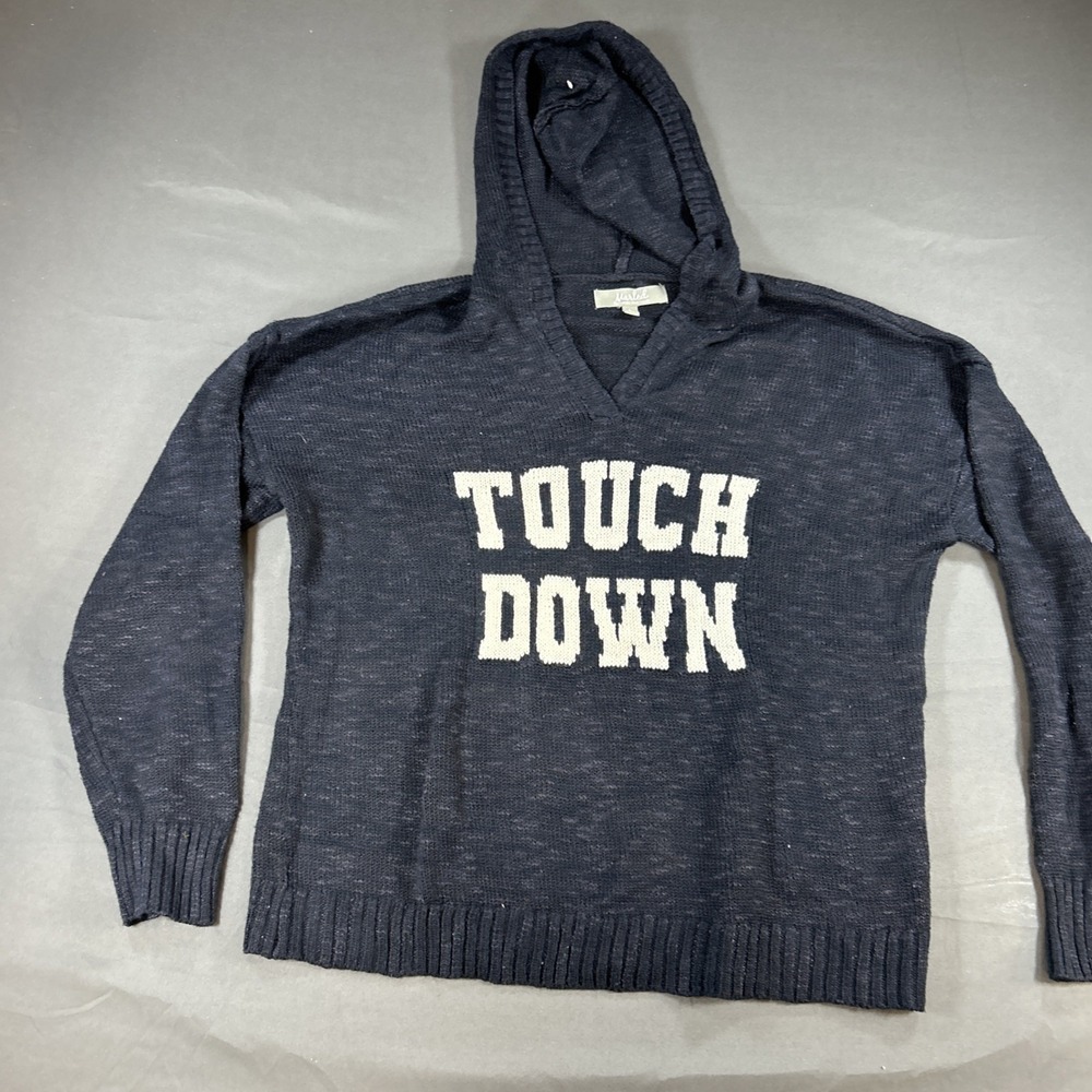 Marled Reunited Womens Sweater Large Navy Touch Down Football Hooded